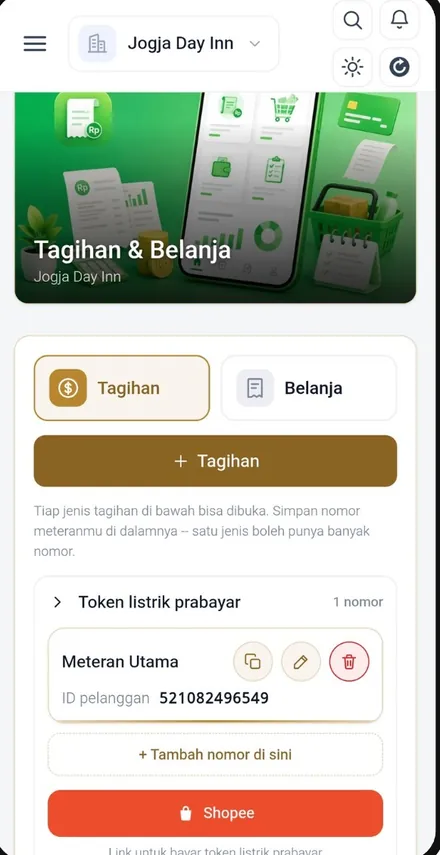 Layar Tagihan dan Belanja